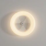 Modern Flush Mount White Round Ceiling Fan with Light Image - 9