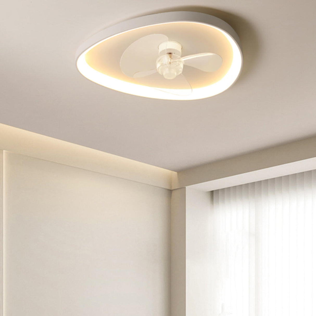 Modern Flush Mounted Ring Ceiling Fan with LED Light Image - 2