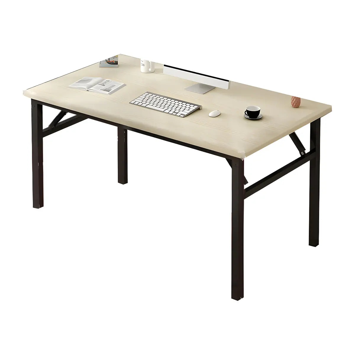 Modern Foldable Rectangular Wood H-Shape Writing Desk Image - 22