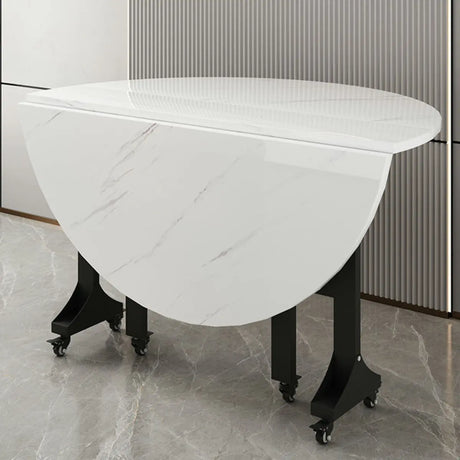 Modern Folding Oval Marble Top Dining Table White Image - 1