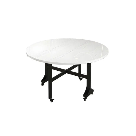 Modern Folding Oval Marble Top Dining Table White Image - 2