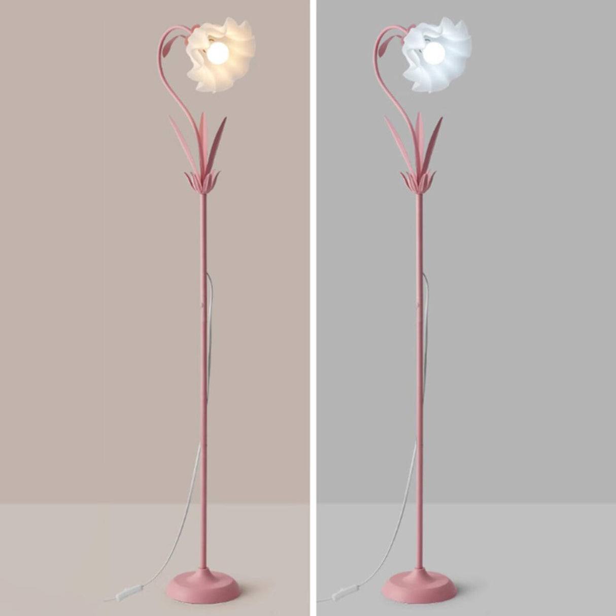 Modern Fresh Pink Floral Metal LED Floor Lamp Image - 11