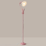 Modern Fresh Pink Floral Metal LED Floor Lamp Image - 5