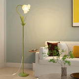 Modern Fresh Pink Floral Metal LED Floor Lamp Image - 6