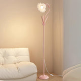 Modern Fresh Pink Floral Metal LED Floor Lamp Image - 7