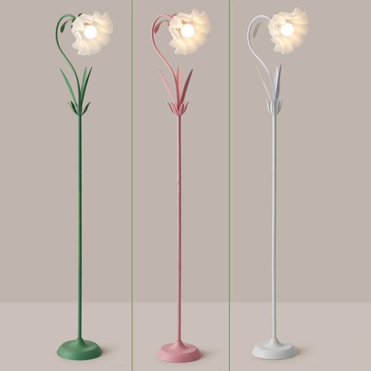 Modern Fresh Pink Floral Metal LED Floor Lamp Image - 9