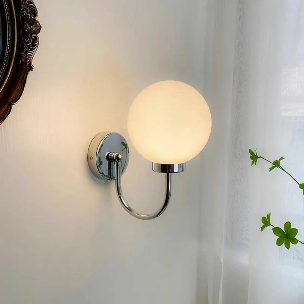 Modern Frosted Glass Chrome Globe LED Wall Sconce Image - 1