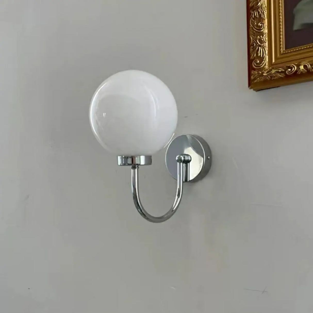 Modern Frosted Glass Chrome Globe LED Wall Sconce Image - 4