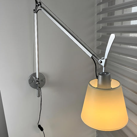 Modern Frosted Glass Chrome Swing Arm Wall Sconce Image - 1