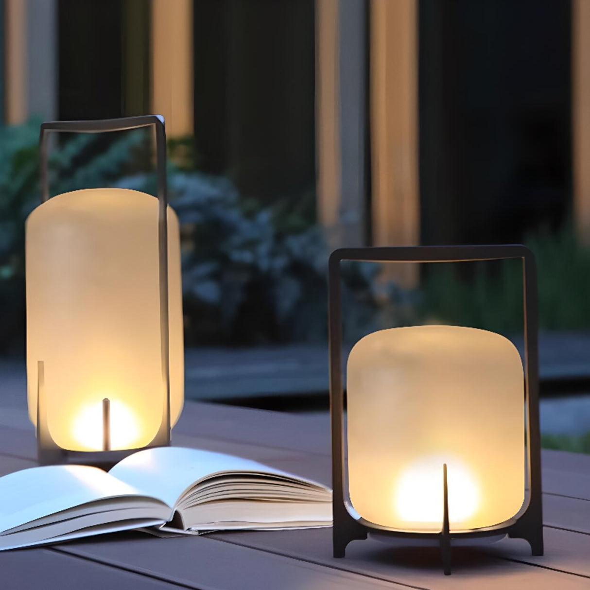 Modern Frosted Glass Cylinder Outdoor Table Lamp Image - 13