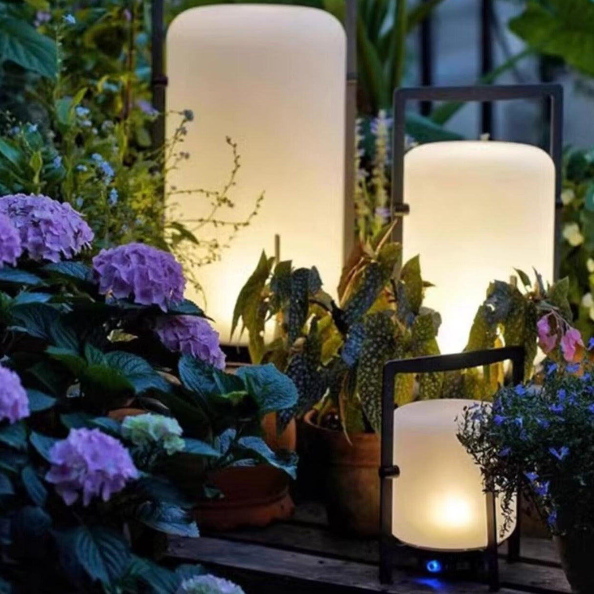 Modern Frosted Glass Cylinder Outdoor Table Lamp Image - 7