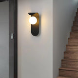 Modern Frosted Glass Globe Black Curved Wall Sconce Image - 16