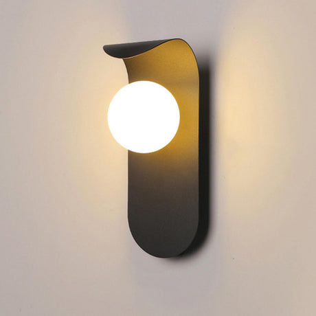 Modern Frosted Glass Globe Black Curved Wall Sconce Image - 2