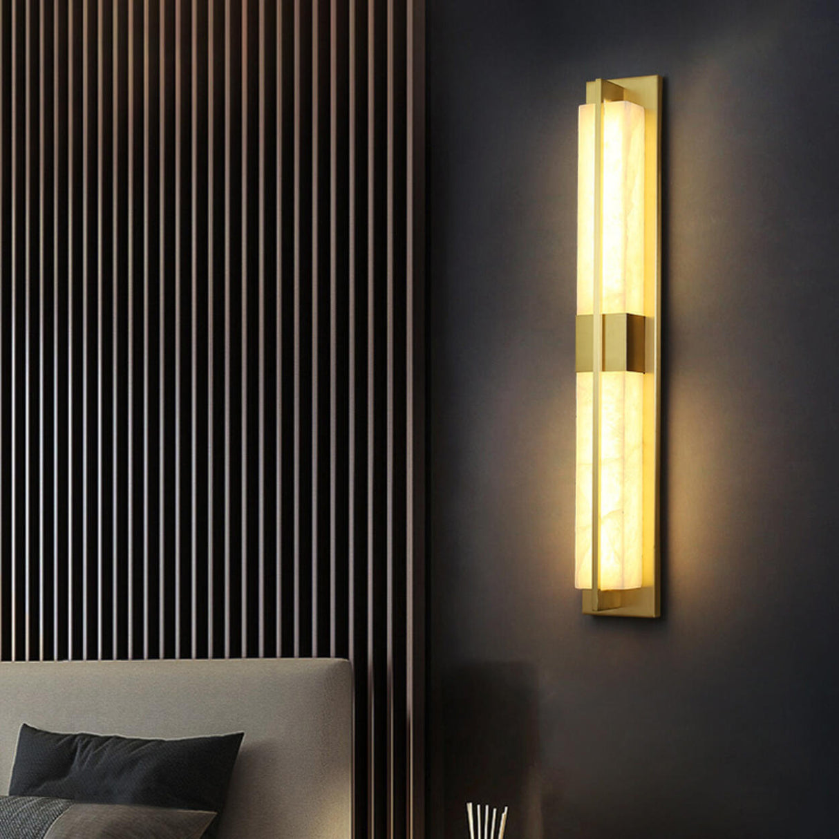 Modern Frosted Glass Gold Long Vertical Wall Sconce Image - 1