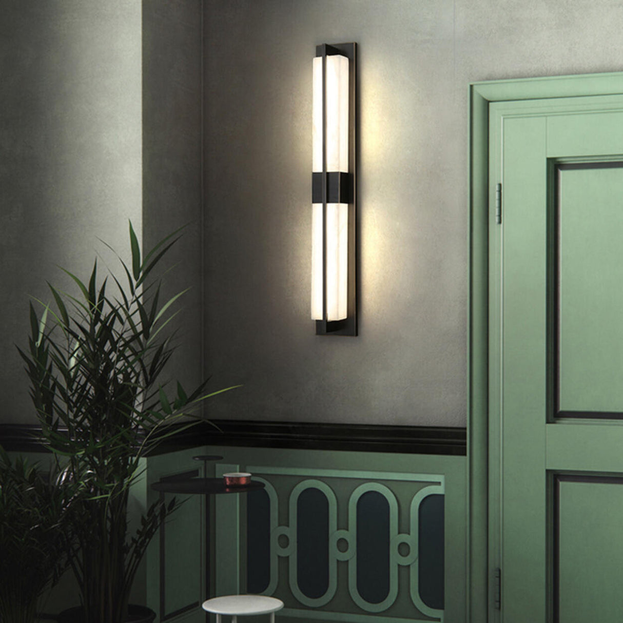 Modern Frosted Glass Gold Long Vertical Wall Sconce Image - 4