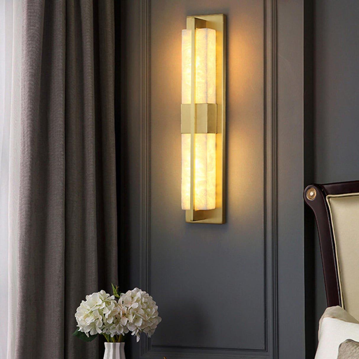 Modern Frosted Glass Gold Long Vertical Wall Sconce Image - 8