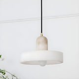 Modern Frosted White Stone Circular Round Pendant Light Image - 11