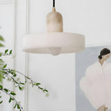 Modern Frosted White Stone Circular Round Pendant Light Image - 4