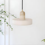 Modern Frosted White Stone Circular Round Pendant Light Image - 7