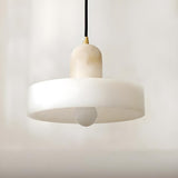 Modern Frosted White Stone Circular Round Pendant Light Image - 8