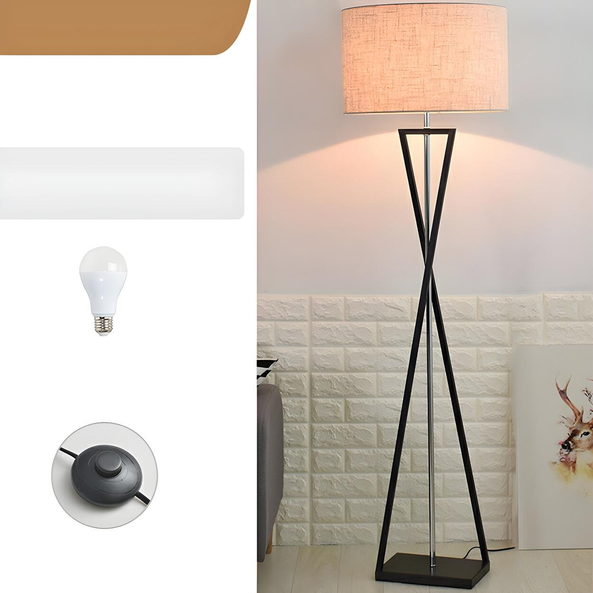 Modern Geometric Base Industrial Cylinder Floor Lamp Image - 2