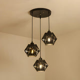 Modern Geometric Black Carved Metal Hexagonal Pendant Light Image - 2