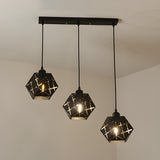 Modern Geometric Black Carved Metal Hexagonal Pendant Light Image - 5