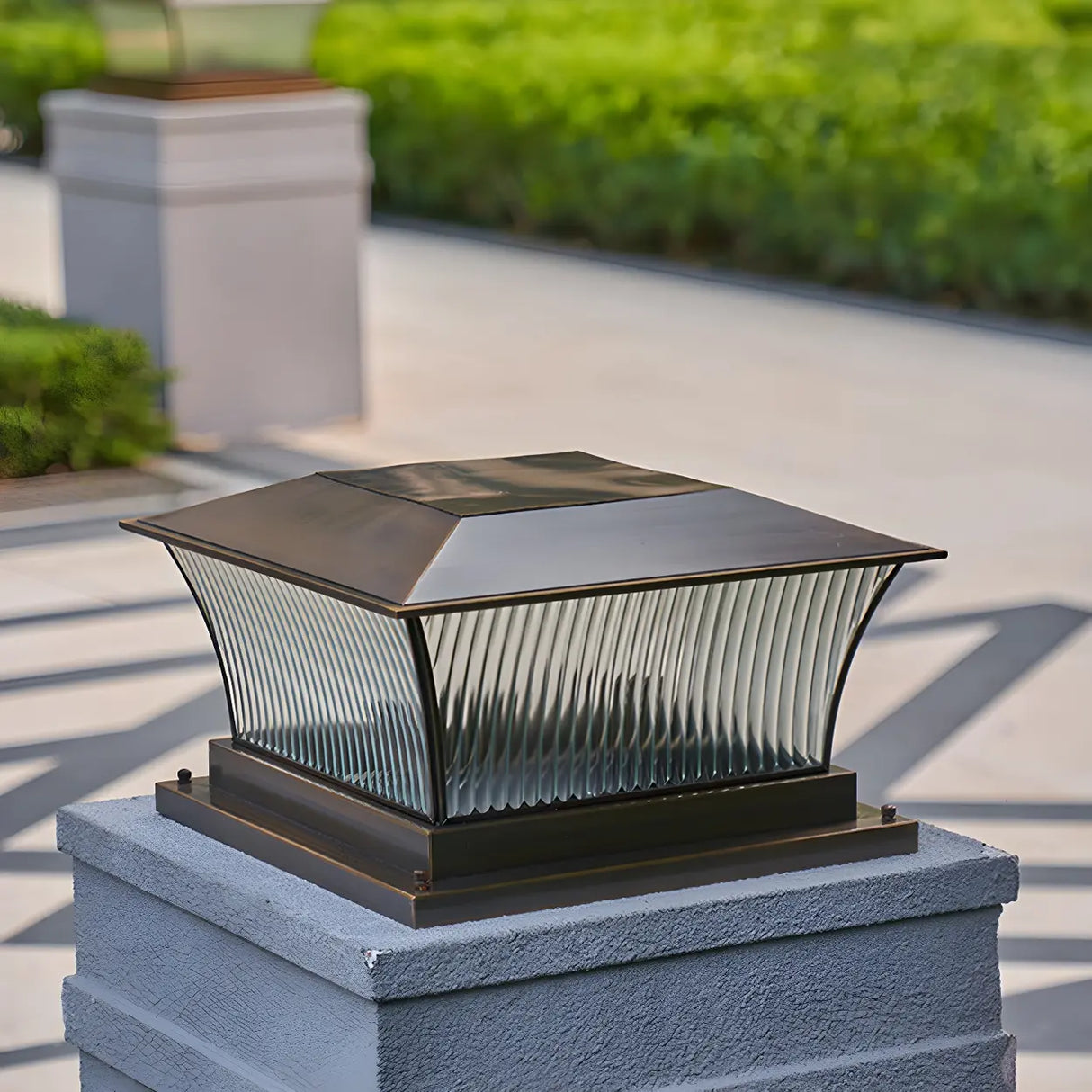 Modern Geometric Bronze Glass Outdoor Pillar Lamp Image - 14