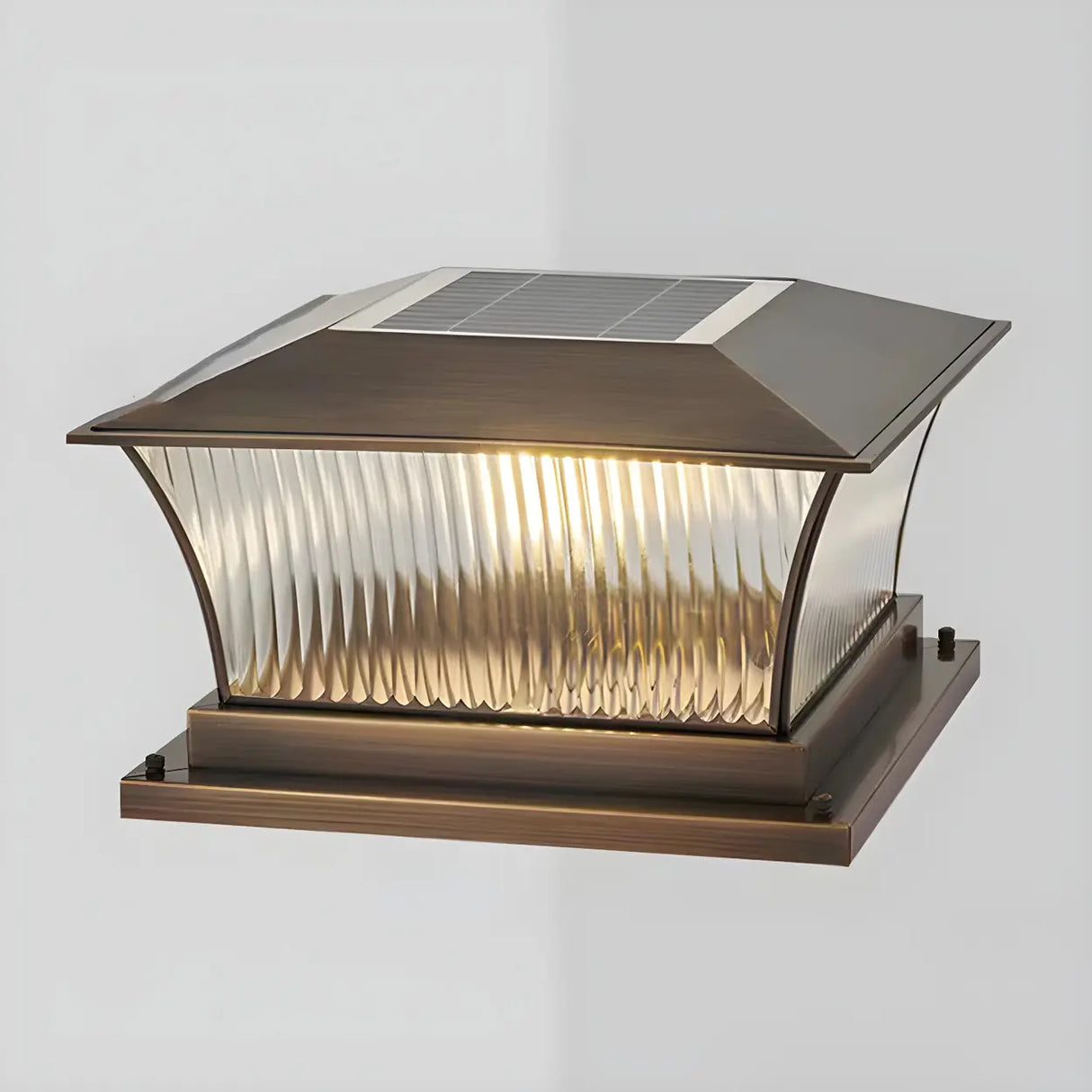 Modern Geometric Bronze Glass Outdoor Pillar Lamp Image - 2