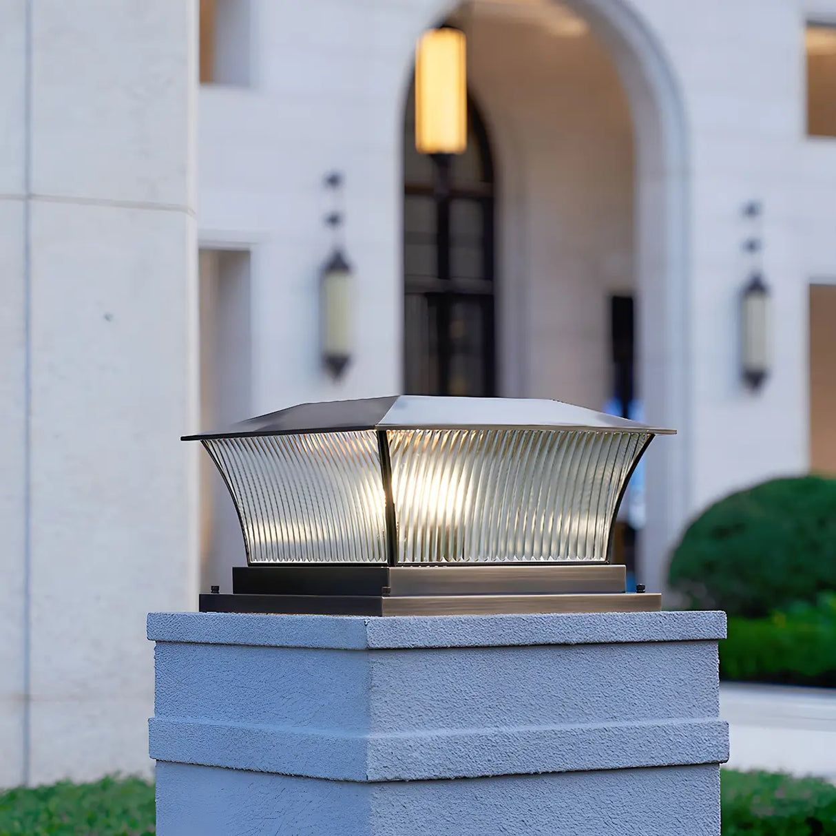 Modern Geometric Bronze Glass Outdoor Pillar Lamp Image - 4