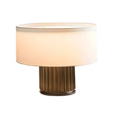 Modern Geometric Brown Base Fabric Drum Table Lamp Image - 5