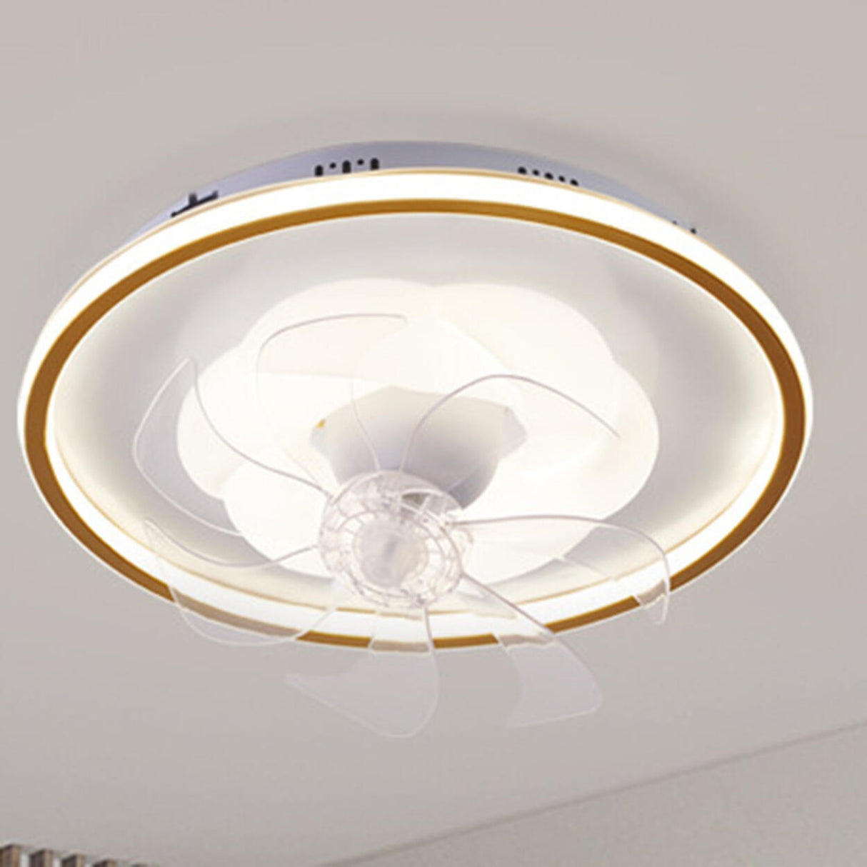 Modern Geometric Clear Blade Round Ceiling Fan Light Image - 3