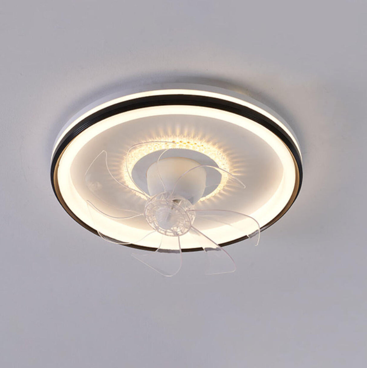 Modern Geometric Dimming Flush Mount Ceiling Fan Light Image - 7