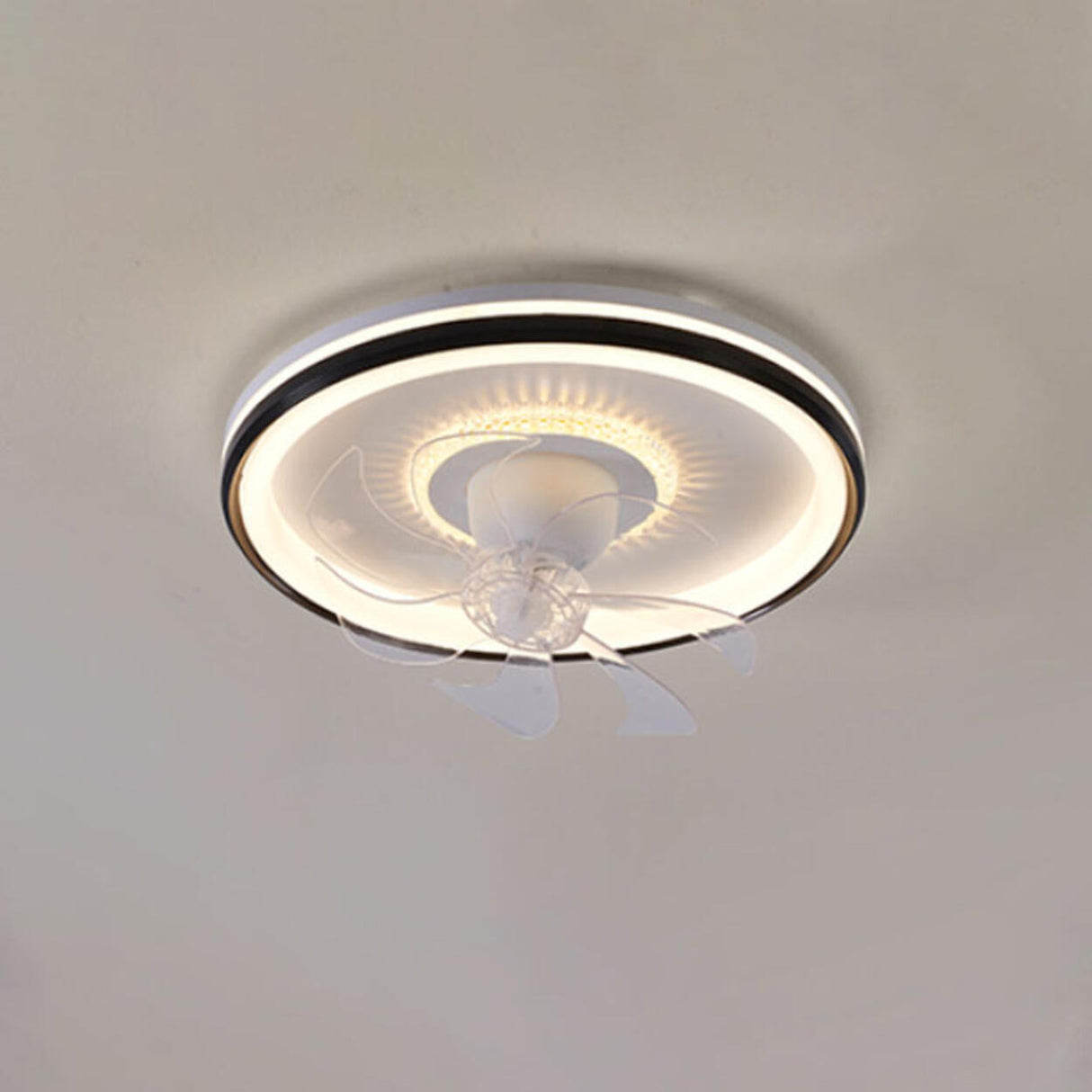 Modern Geometric Dimming Flush Mount Ceiling Fan Light Image - 8