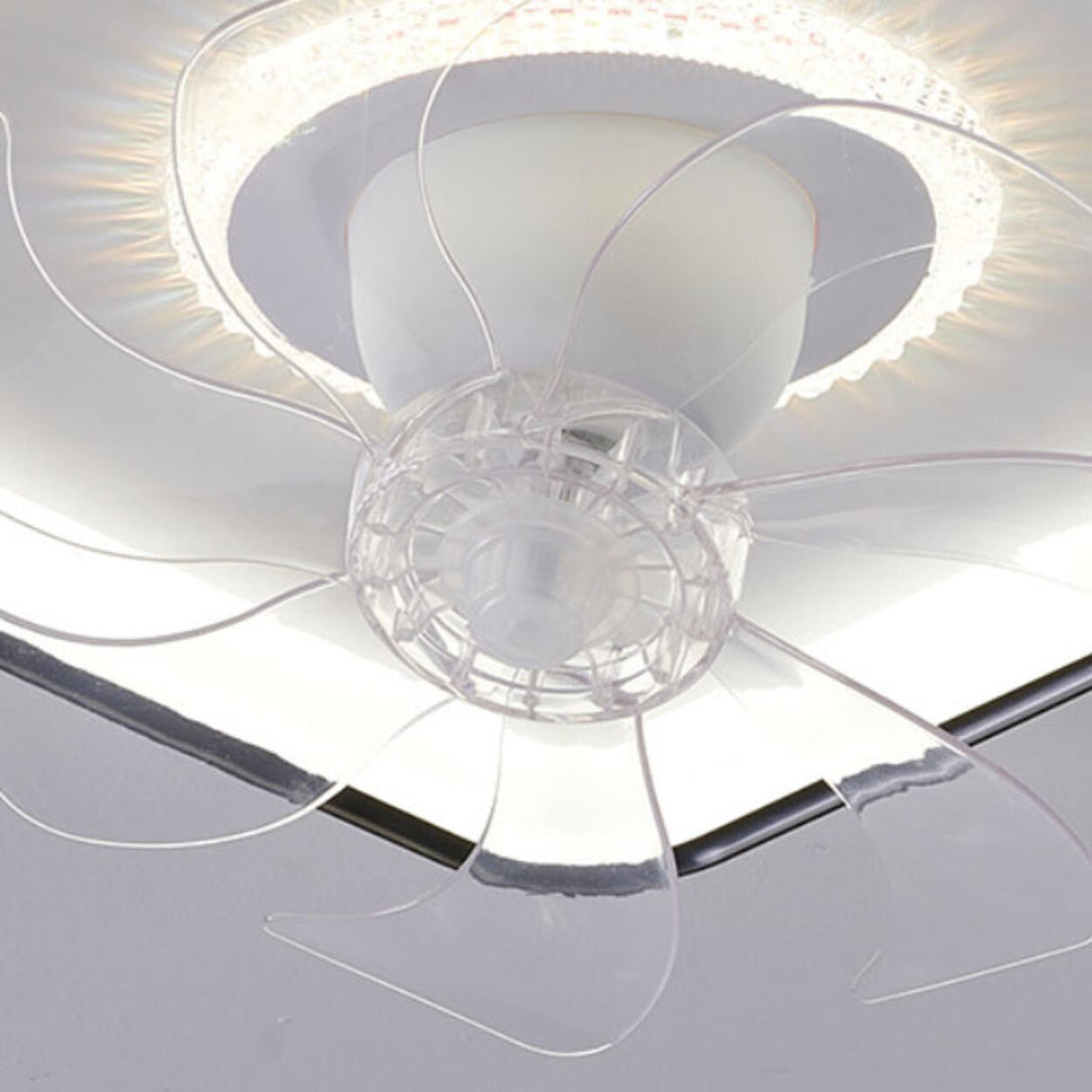 Modern Geometric Dimming Flush Mount Ceiling Fan Light Image - 9