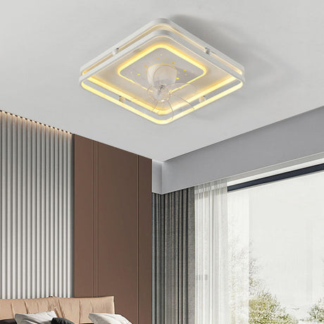 Modern Geometric Flush Mount Ceiling Fan with LED Light Image - 1