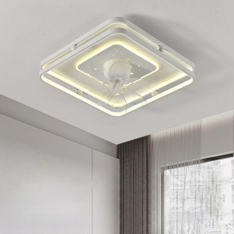 Modern Geometric Flush Mount Ceiling Fan with LED Light Image - 2