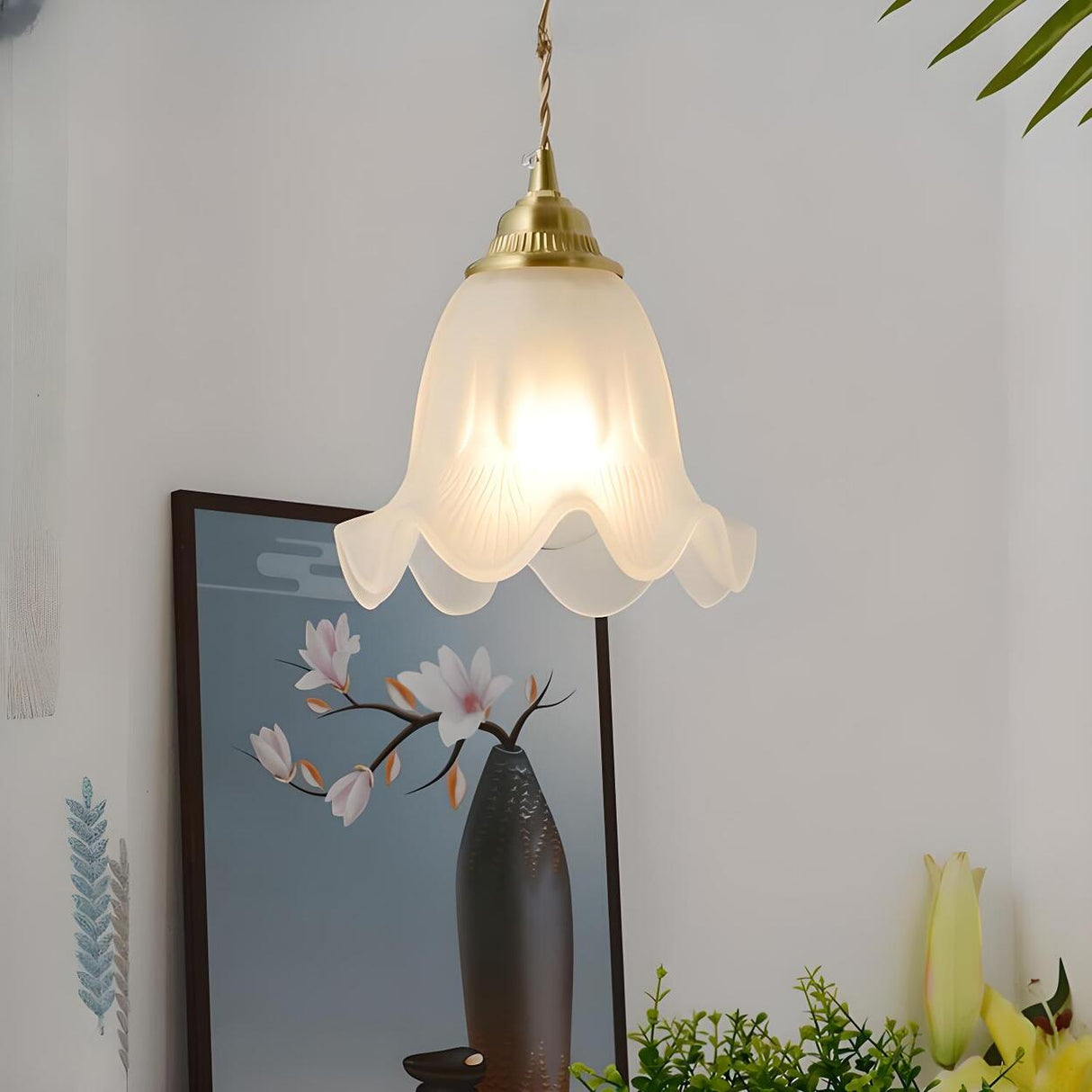 Modern Geometric Glass Gold Floral Pendant Lights Image - 5