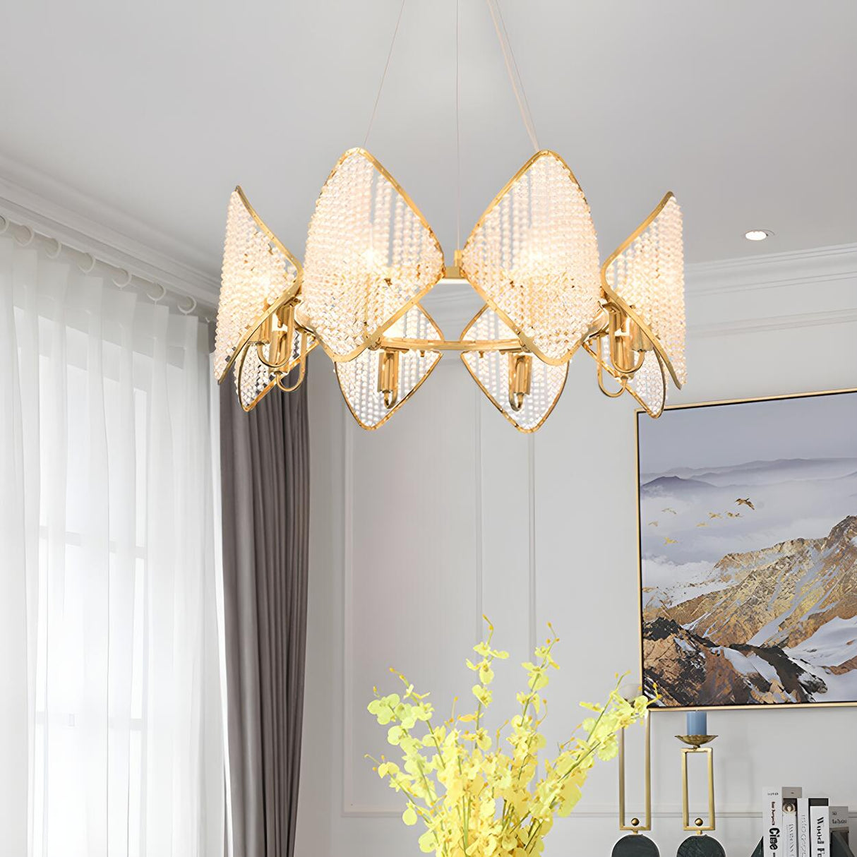 Modern Geometric Gold Crystal Round Hanging Chandelier Image - 1