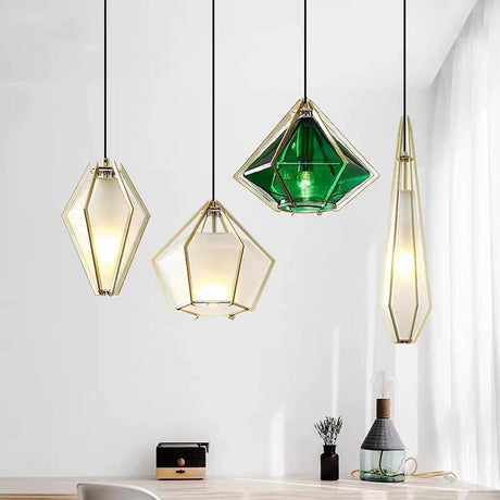 Modern Geometric Green Glass Dining Room Pendant Lights Set Image - 1