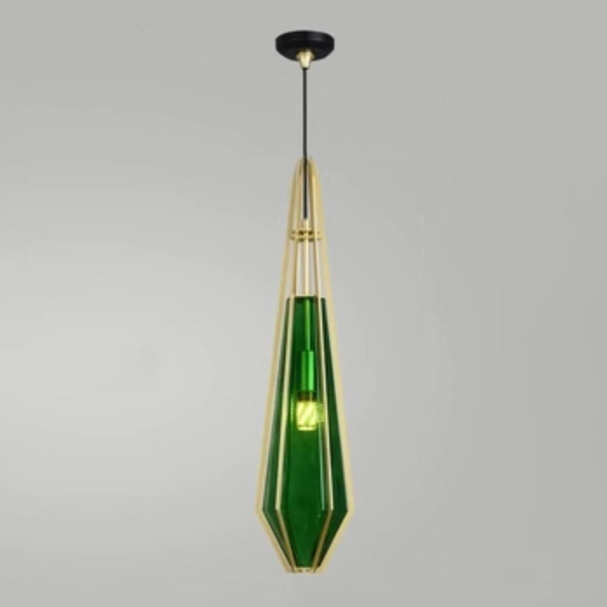 Modern Geometric Green Glass Dining Room Pendant Lights Set Image - 12