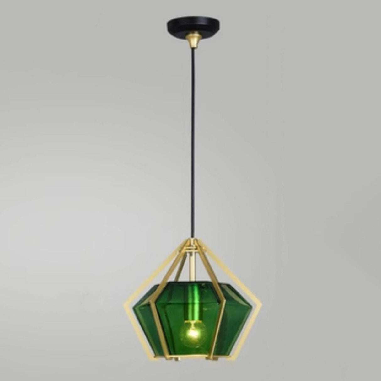 Modern Geometric Green Glass Dining Room Pendant Lights Set Image - 14