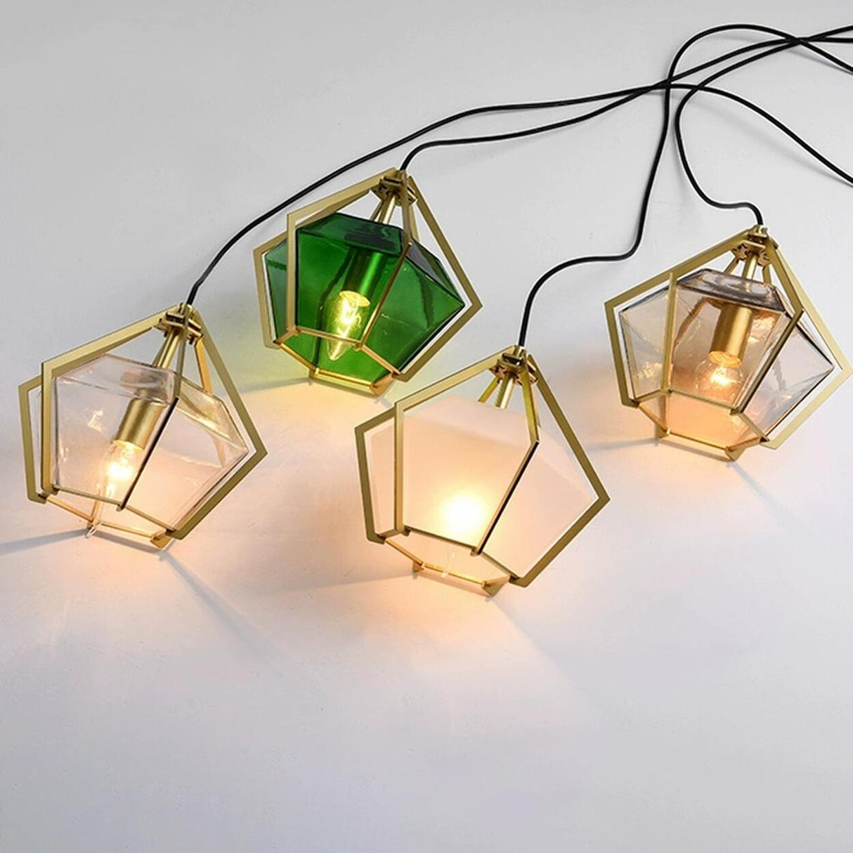 Modern Geometric Green Glass Dining Room Pendant Lights Set Image - 16