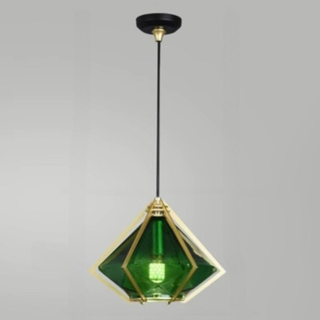 Modern Geometric Green Glass Dining Room Pendant Lights Set Image - 2