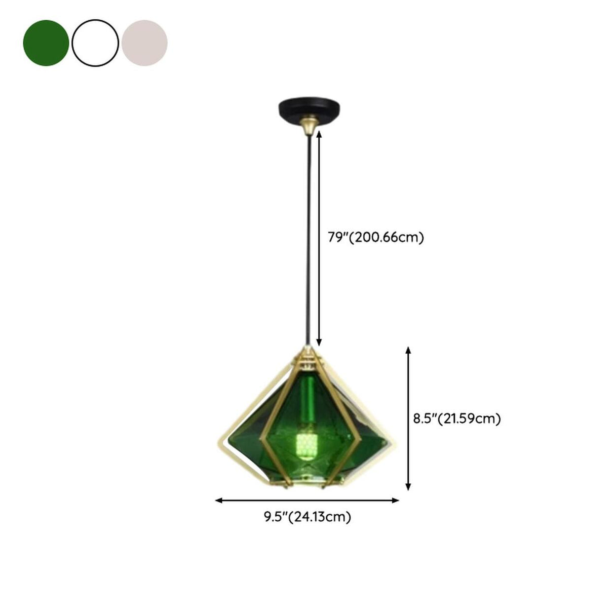 Modern Geometric Green Glass Dining Room Pendant Lights Set 