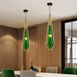 Modern Geometric Green Glass Dining Room Pendant Lights Set Image - 8