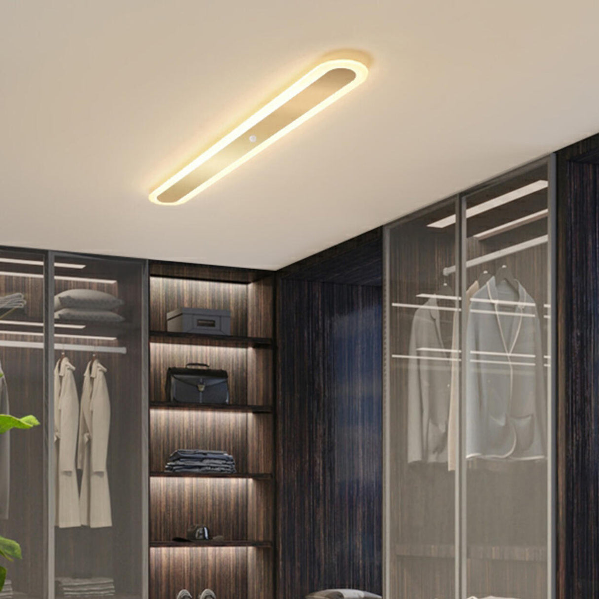 Modern Geometric LED Strip Flush Mount Ceiling Light Image - 2