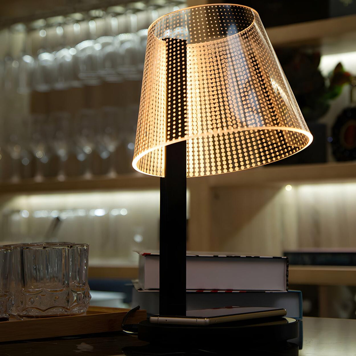 Modern Geometric LED Wireless Charging Base Table Lamp Image - 1