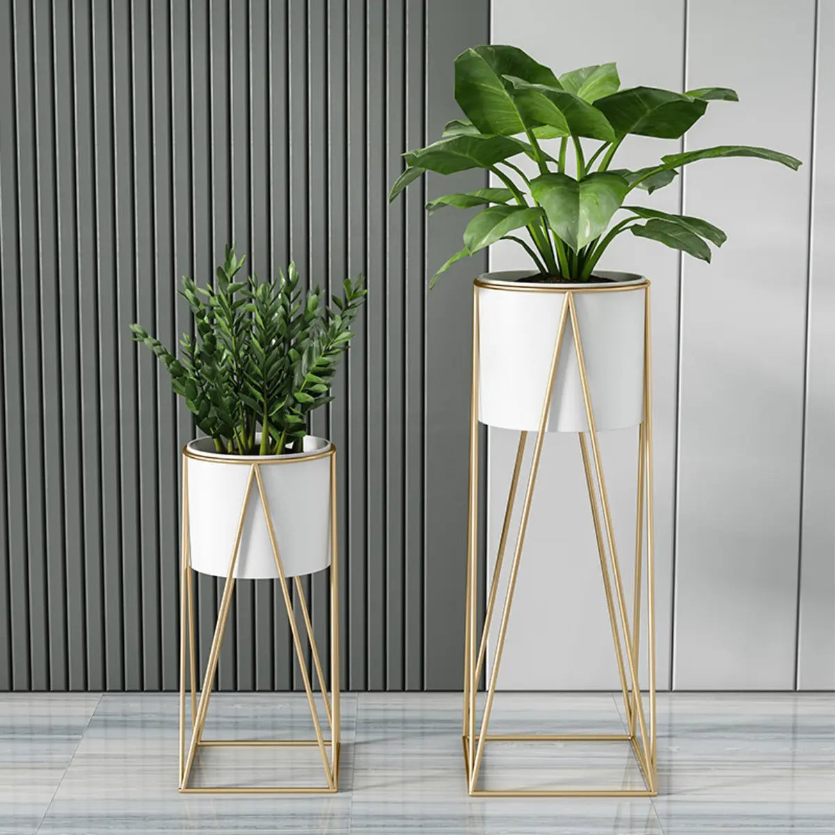 Modern Geometric Metal Floor Nesting Plant Stand White Image - 2