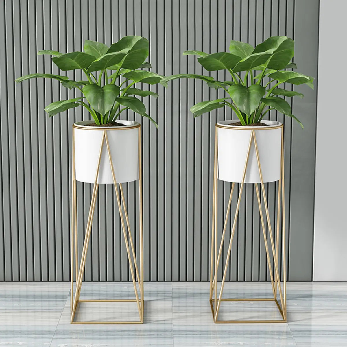 Modern Geometric Metal Floor Nesting Plant Stand White Image - 6